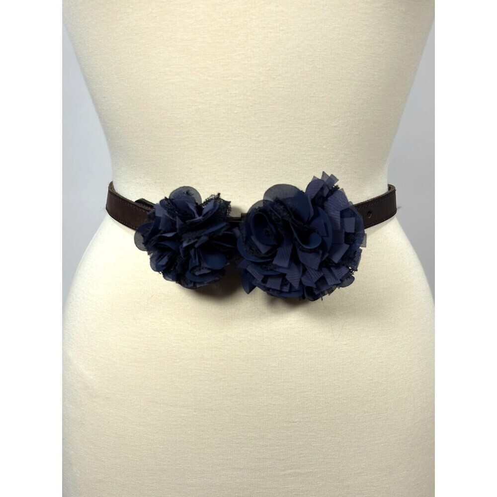 Abercrombie & Fitch Skinny Leather Statement Belt Navy Fabric Flowers - Small
